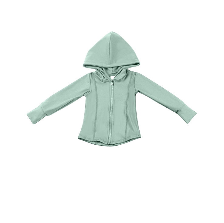 preorder GT0811 green zipper long sleeve hoodie girls coat