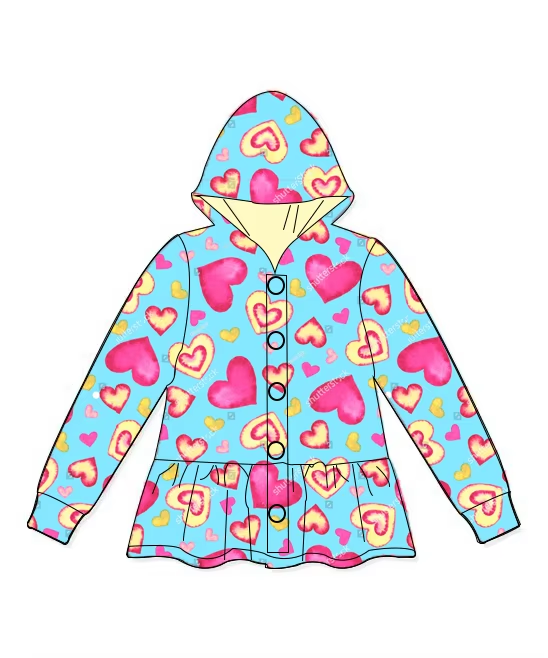 preorder GT0894 hot pink heart blue long sleeve hoodie girls coat