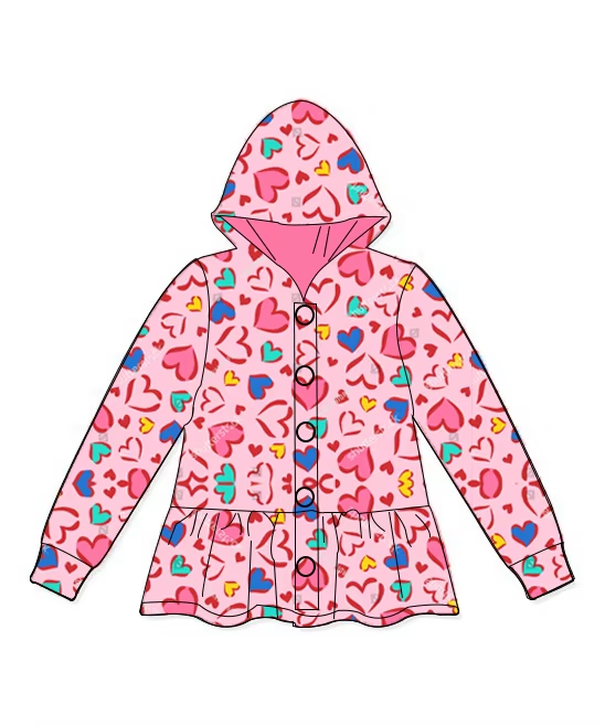 preorder GT0895 colorful heart pink long sleeve hoodie girls coat