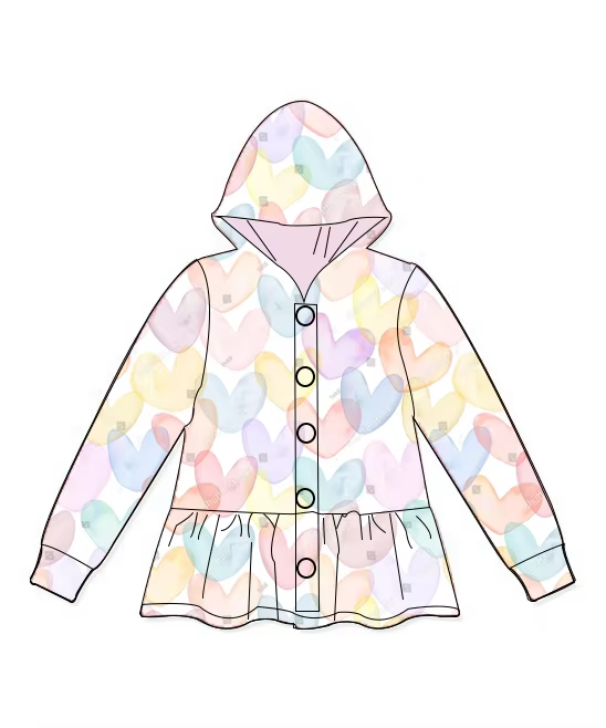 preorder GT0896 colorful heart pink long sleeve hoodie girls coat