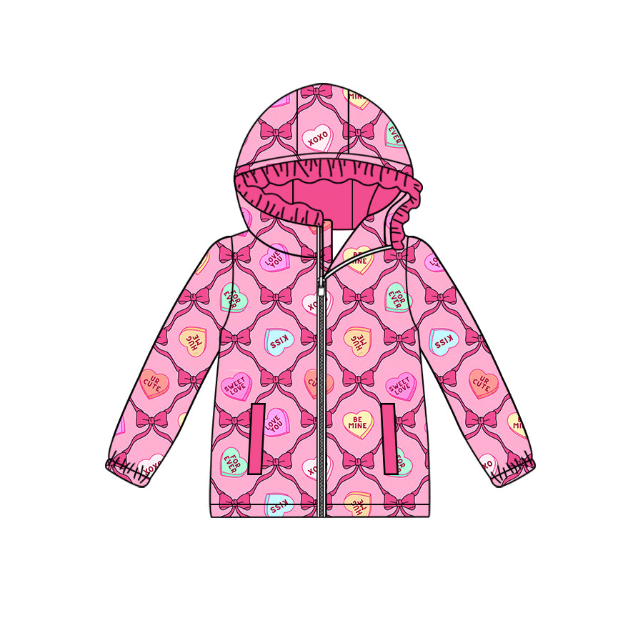 preorder GT0897 Valentine's Day love you heart bows hot pink long sleeve hoodie girls coat