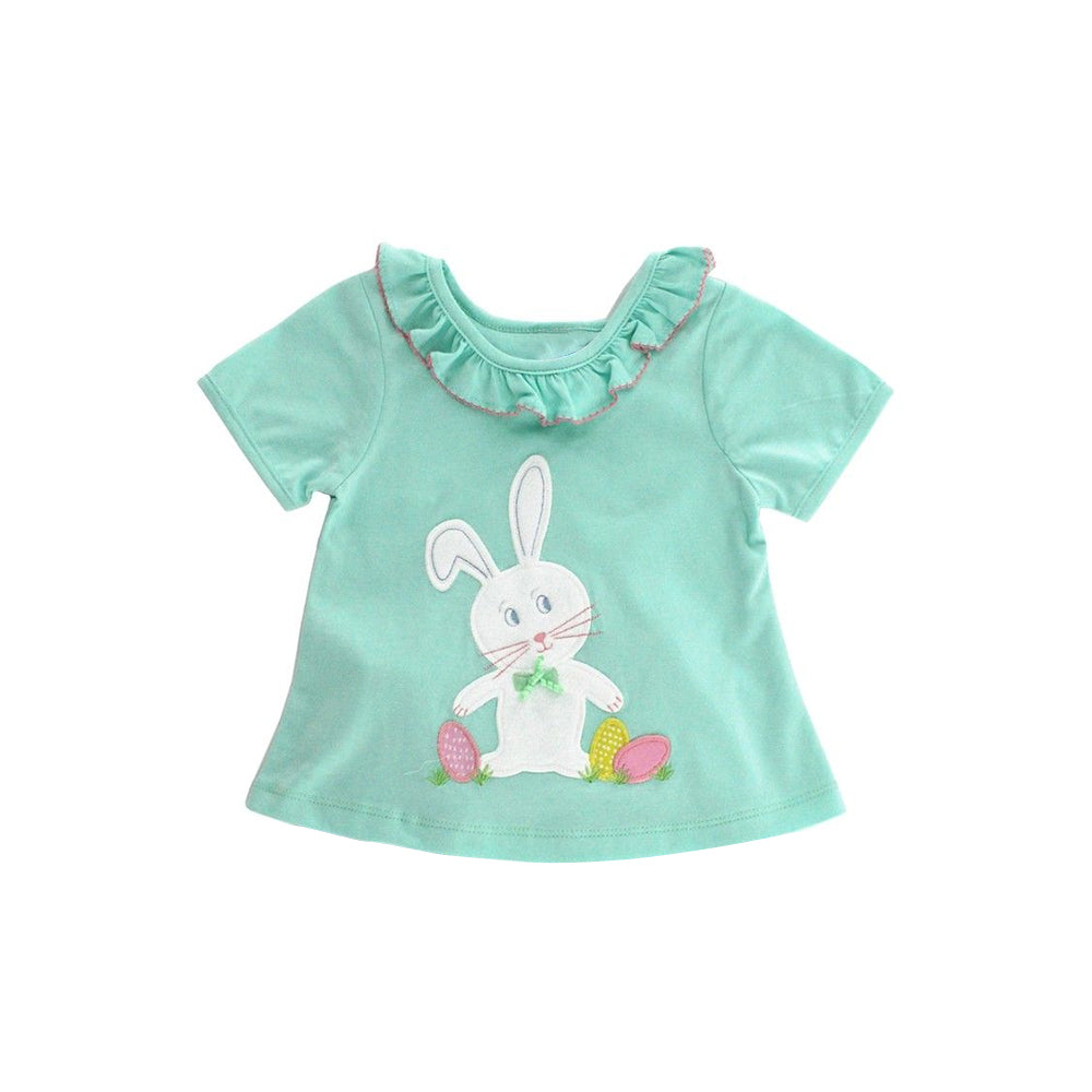 preorder GT0915 Easter Bunny Rabbit Egg Green Ruffles Short Sleeve Girls Top
