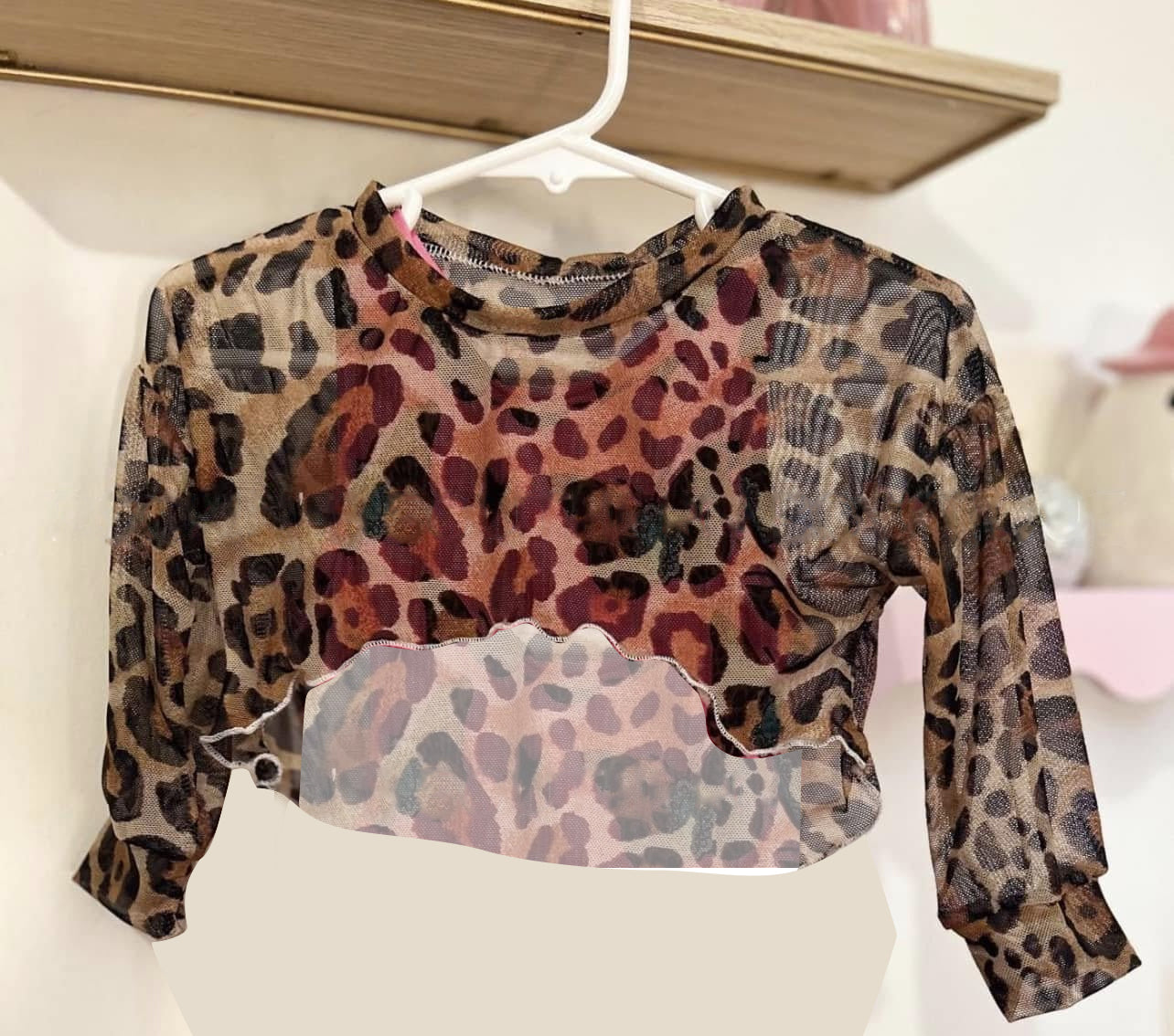 preorder GT0920 Brown Leopard Lace Long Sleeve Girls Top