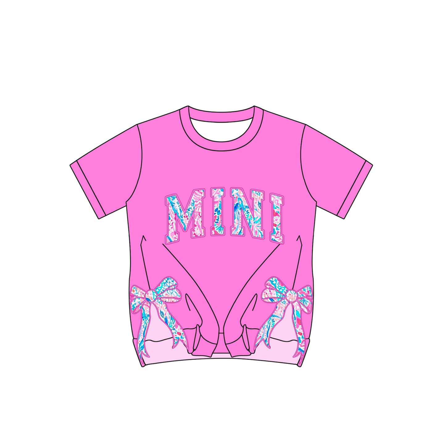 preorder GT0923 MINI Split Side Bows Hot Pink Short Sleeve Girls Top