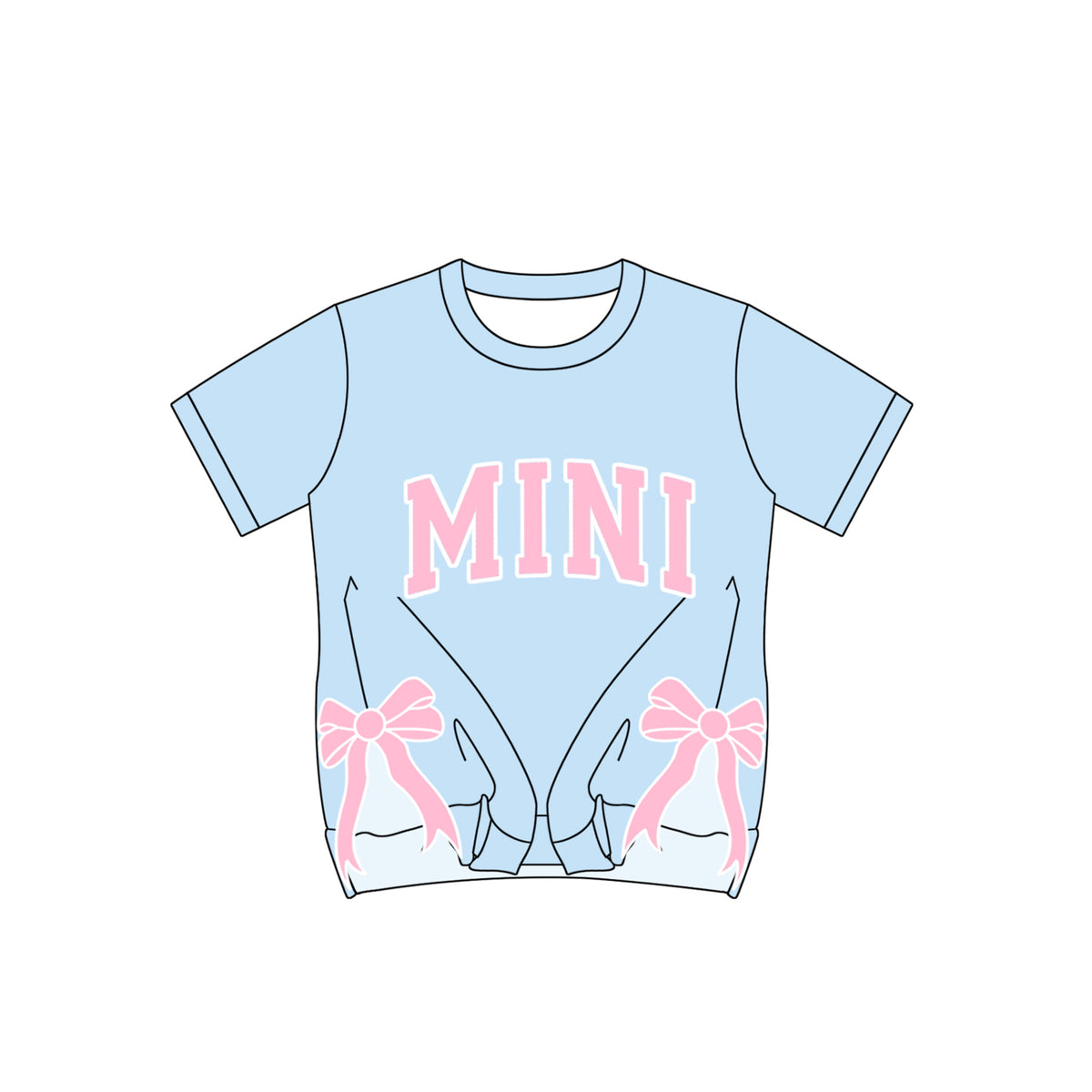 preorder GT0925 MINI Split Side Bows Sky Blue Short Sleeve Girls Top