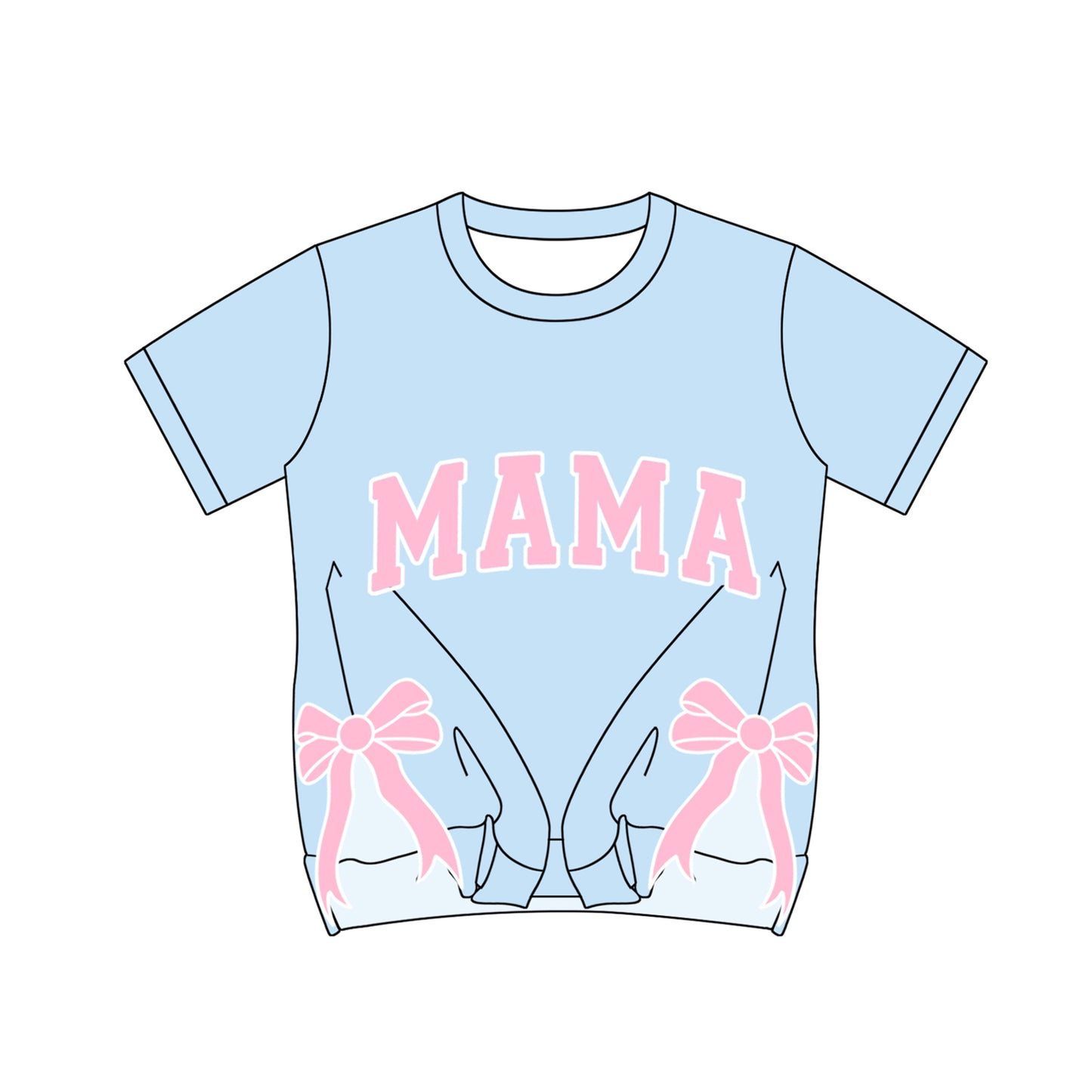 preorder GT0928 MAMA Split Side Bows Sky Blue Short Sleeve Adult Women Top