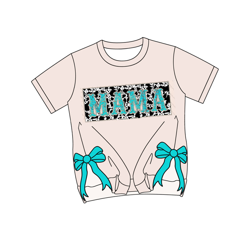 preorder GT0930 MAMA Split Side Mint Color Bows Short Sleeve Adult Women Top