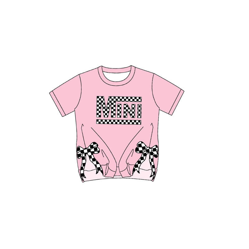 preorder GT0931 MINI Split Side Checkered Bows Pink Short Sleeve Girls Top