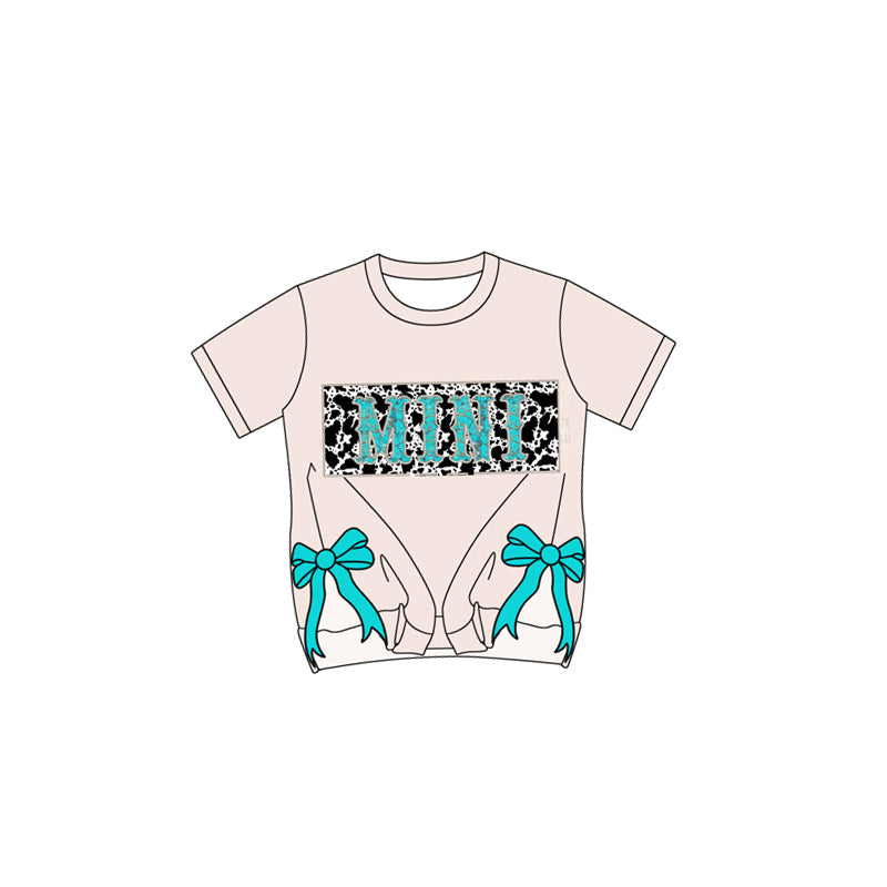 preorder GT0932 MINI Split Side Mint Color Bows Short Sleeve Girls Top