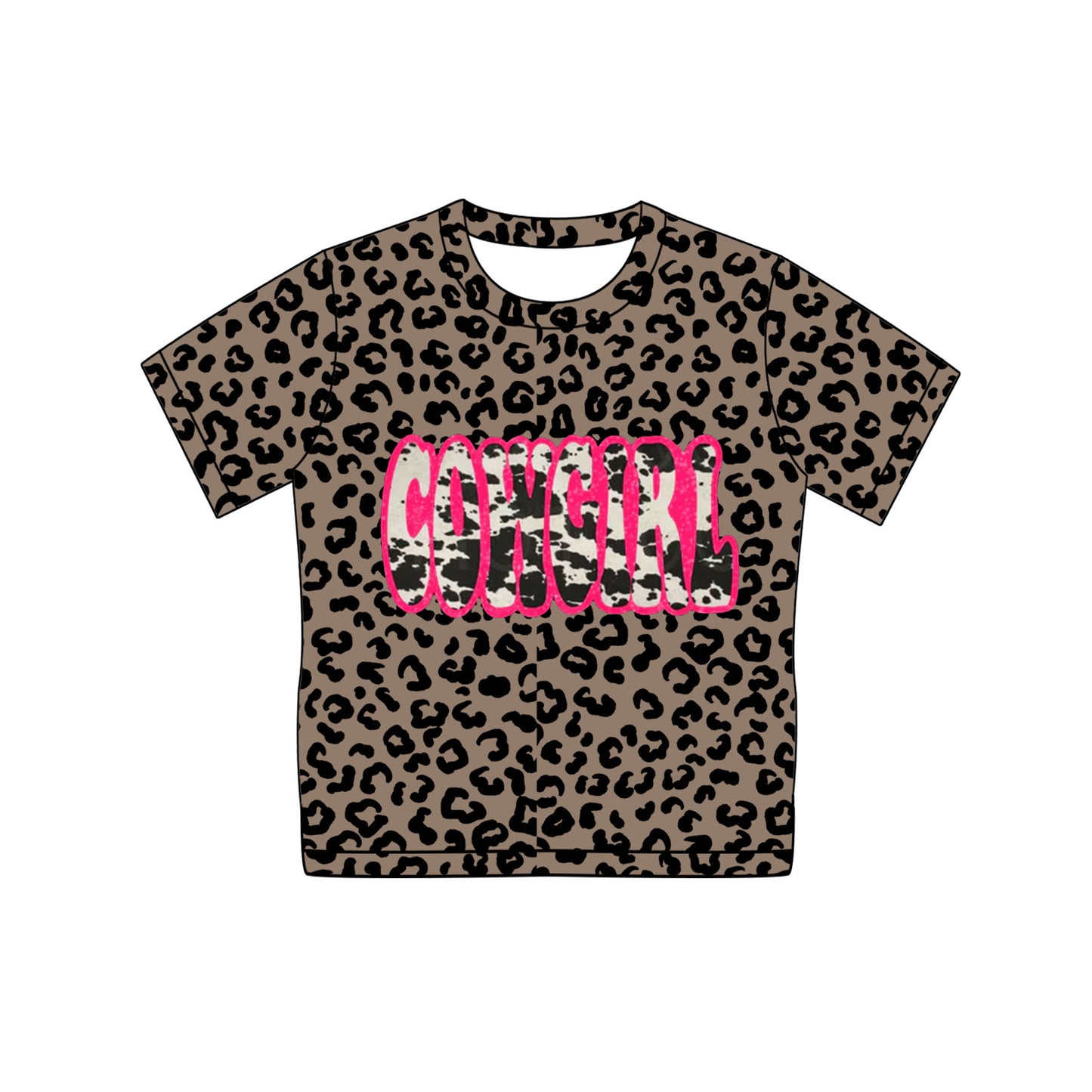 preorder GT0936 Western cowgirl brown leopard short sleeve girls top
