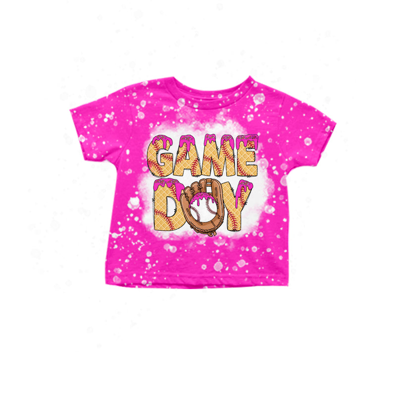 preorder GT1013 game day baseball hot pink short sleeve girls top