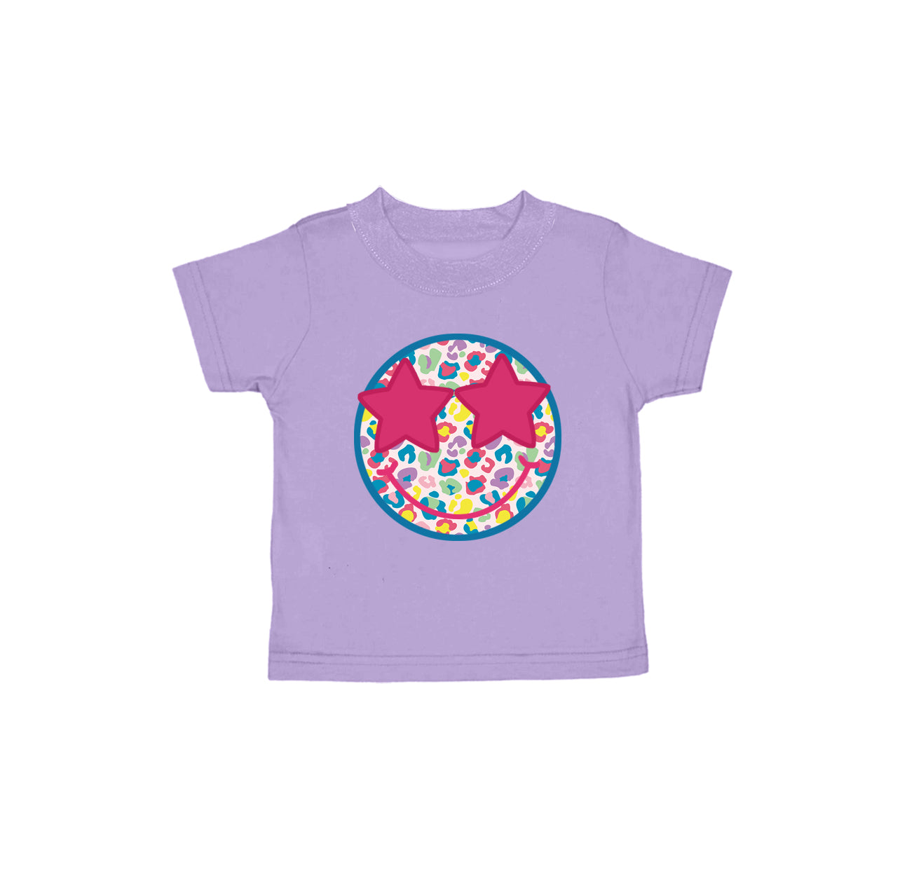 preorder GT1017 leopard smile star purple short sleeve girls top