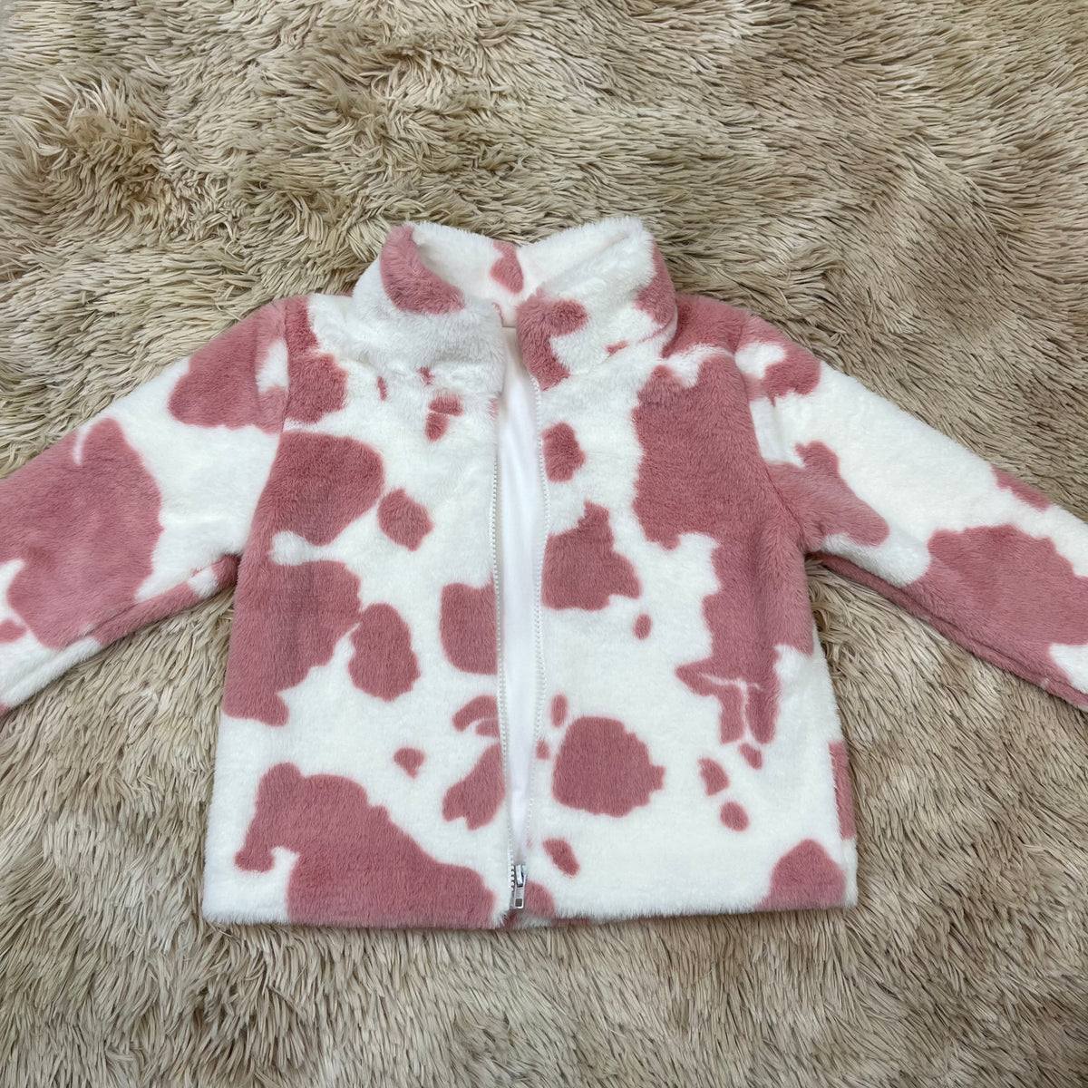 preorder GT1027 Pink Cow Pattern Fur Zipper Boys Pullover Warm Plush Pullover