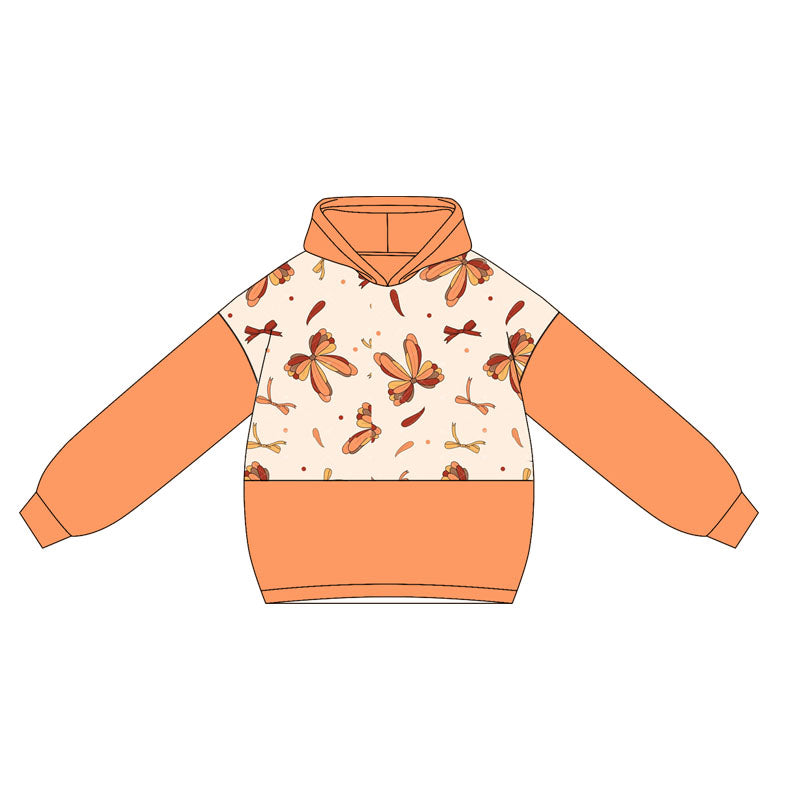 preorder GT1030 thanksgiving turkey bows orange hoodie long sleeve girls top