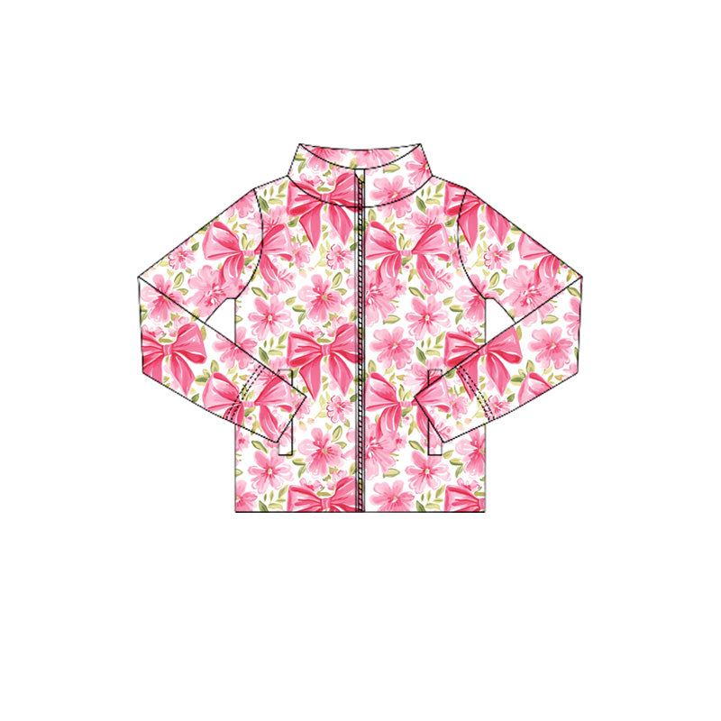 preorder GT1079 yoga hot pink flowers bows zipper long sleeve girls coat