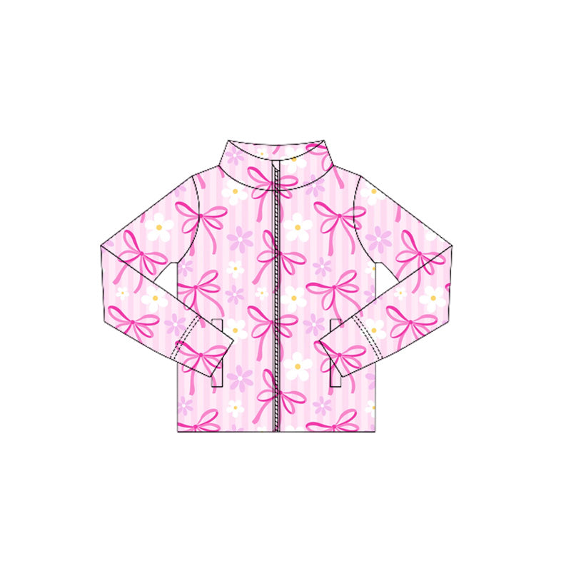 preorder GT1080 yoga hot pink flowers bows zipper long sleeve girls coat