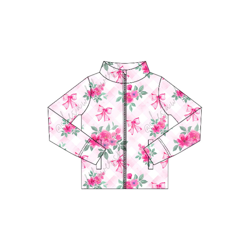 preorder GT1081 yoga hot pink flowers bows zipper long sleeve girls coat