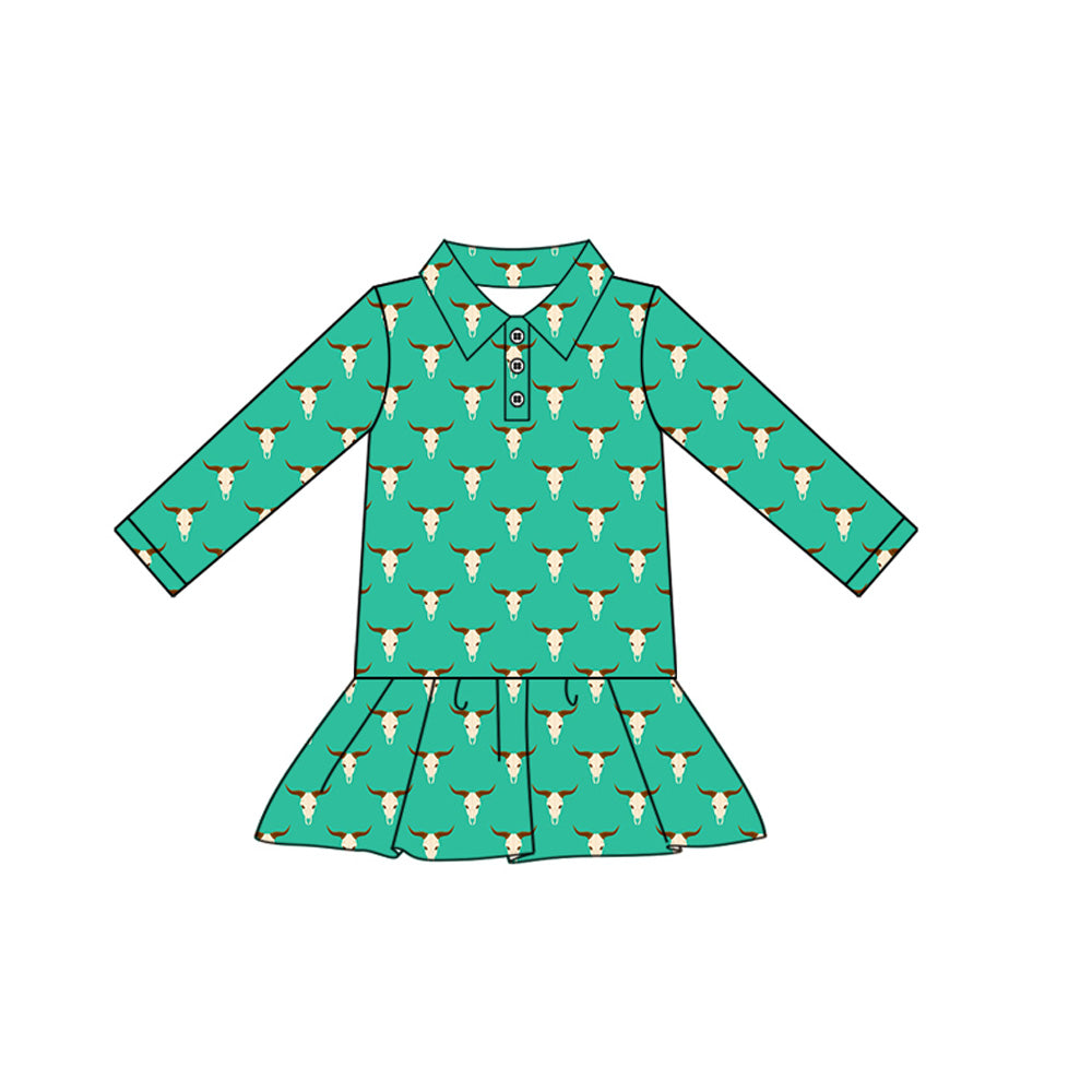 preorder GT1097 Western cow green long sleeve girls top