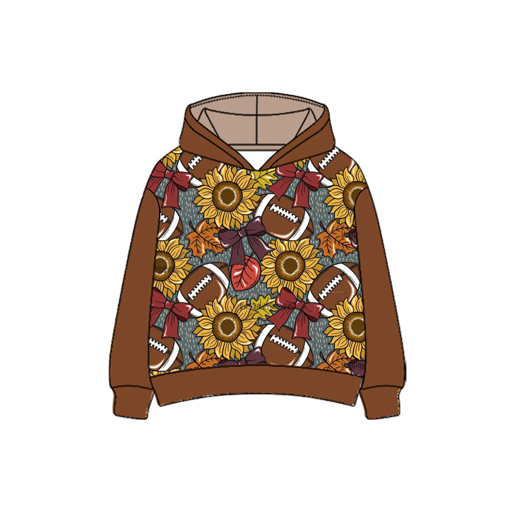 preorder GT1113 football sunflowers bows brown hoodie long sleeve girls top