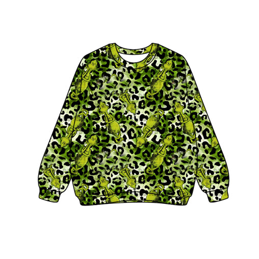 preorder GT1129 Christmas green face leopard long sleeve adult woman top