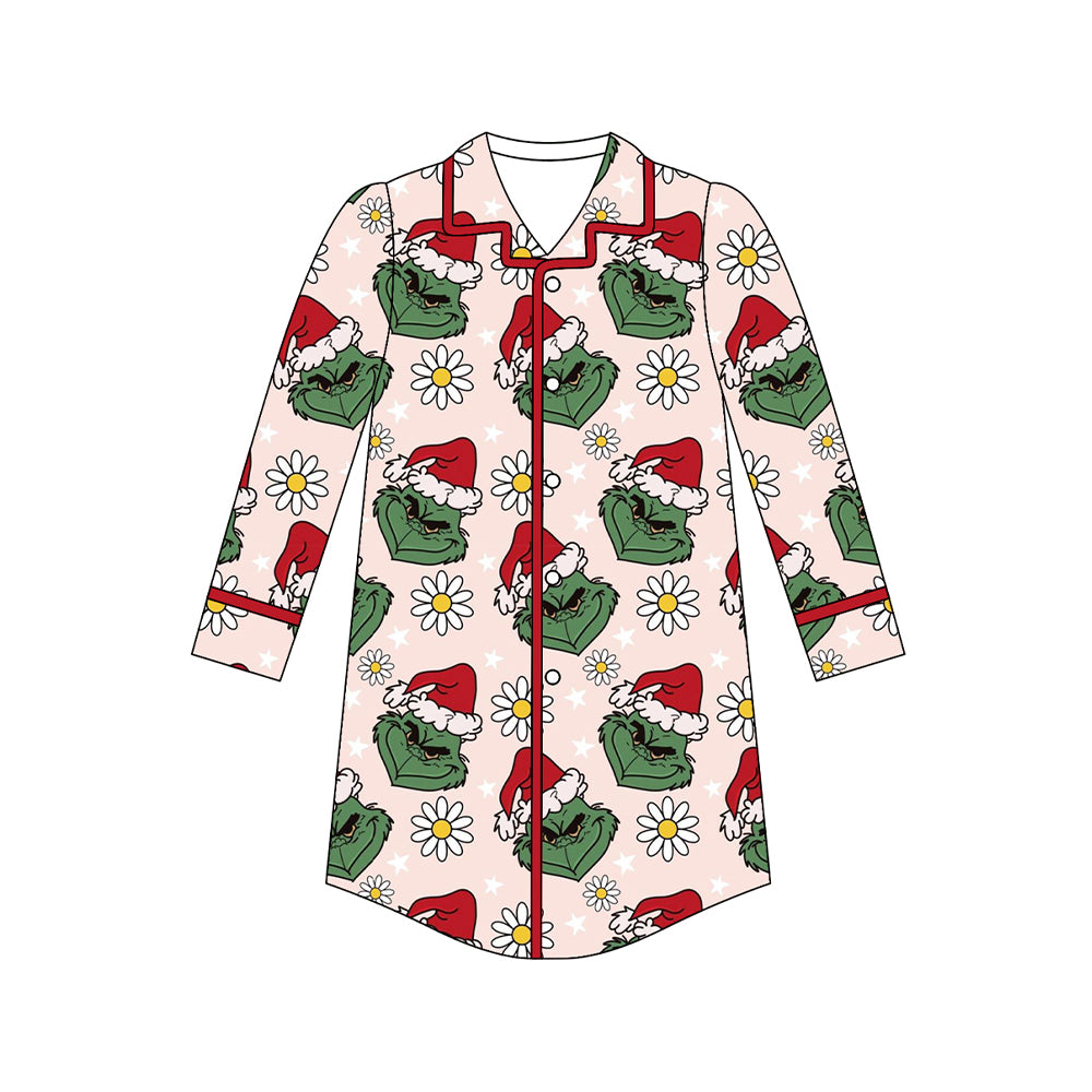 preorder GT1130 Christmas green face flowers long sleeve adult women top sleepwear