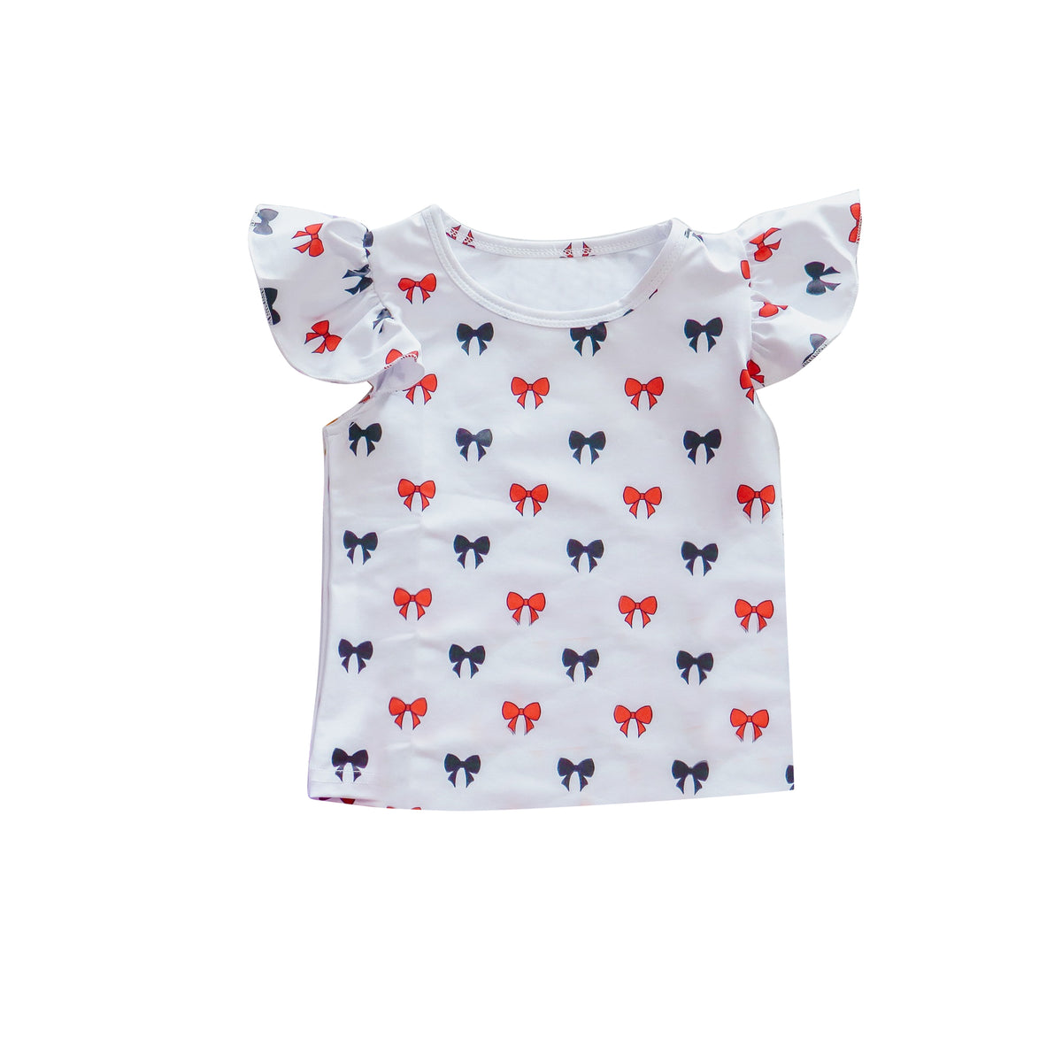 preorder GT1148 red/black bows flutter sleeve girls top