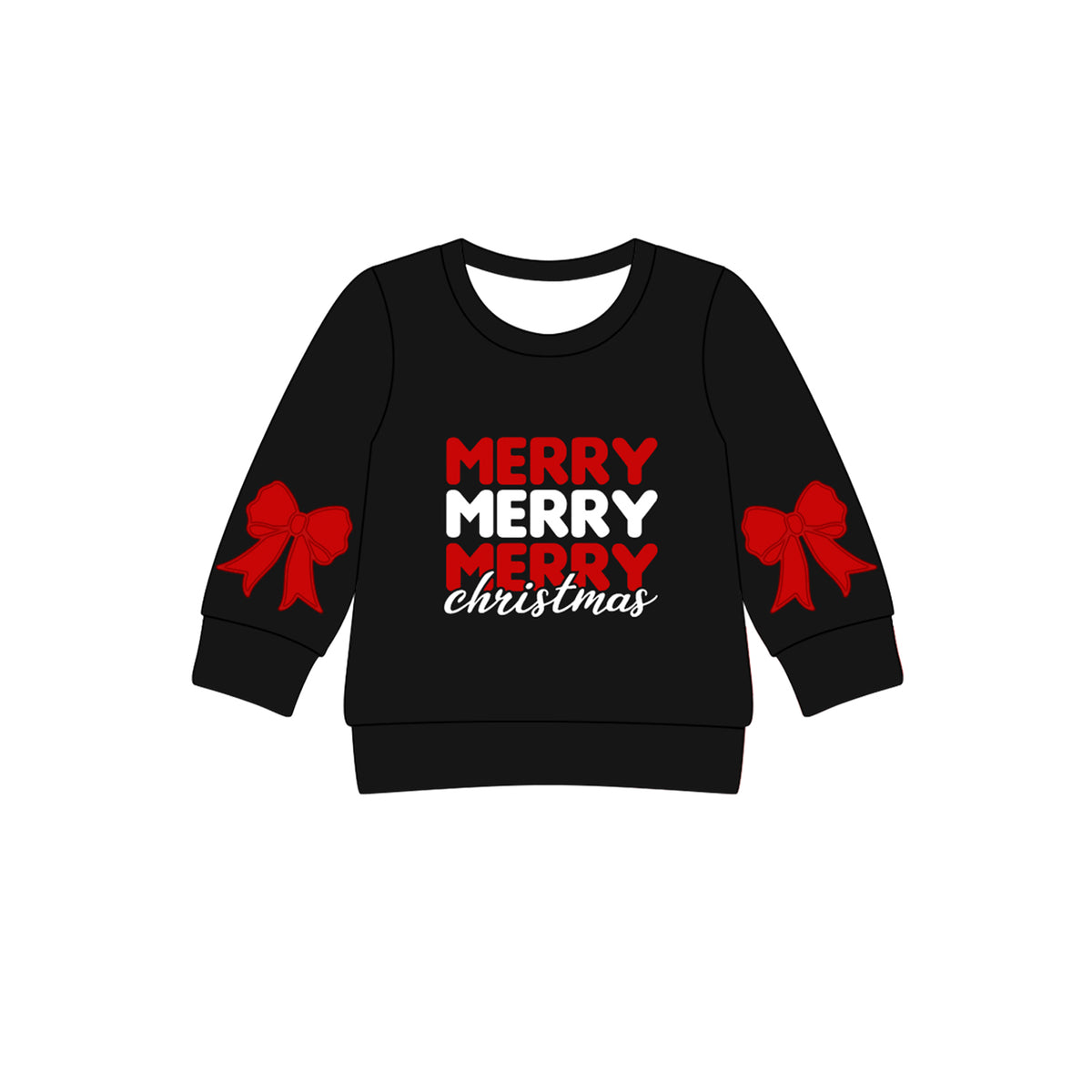 preorder GT1160 Merry Christmas red bows black long sleeve girls top