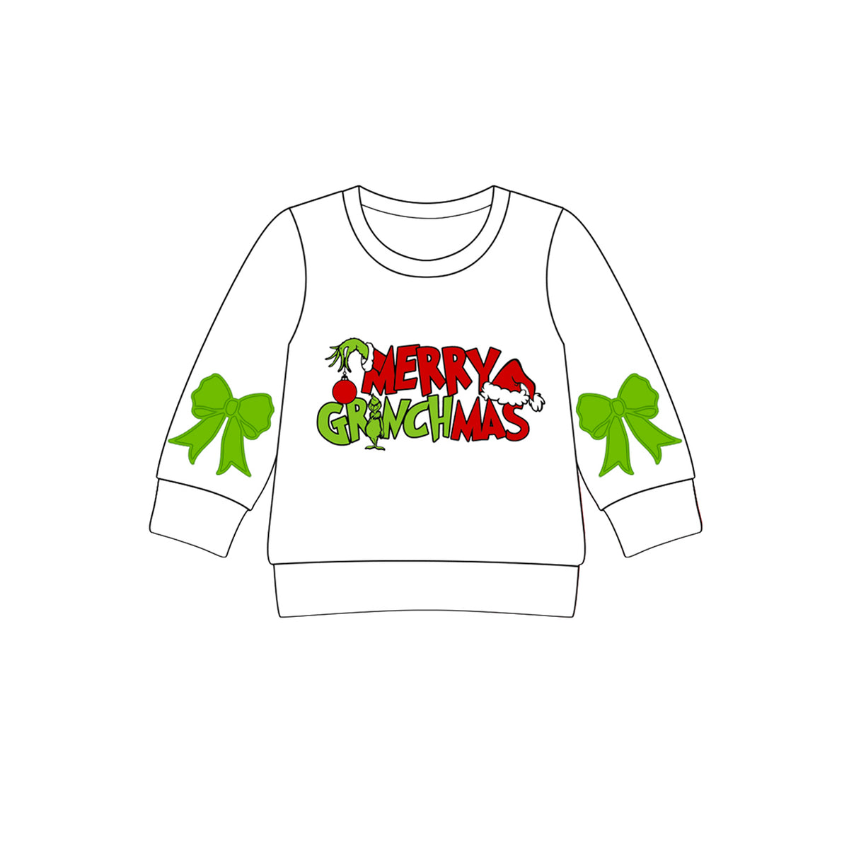 preorder GT1162 Merry Christmas green face bows long sleeve girls top