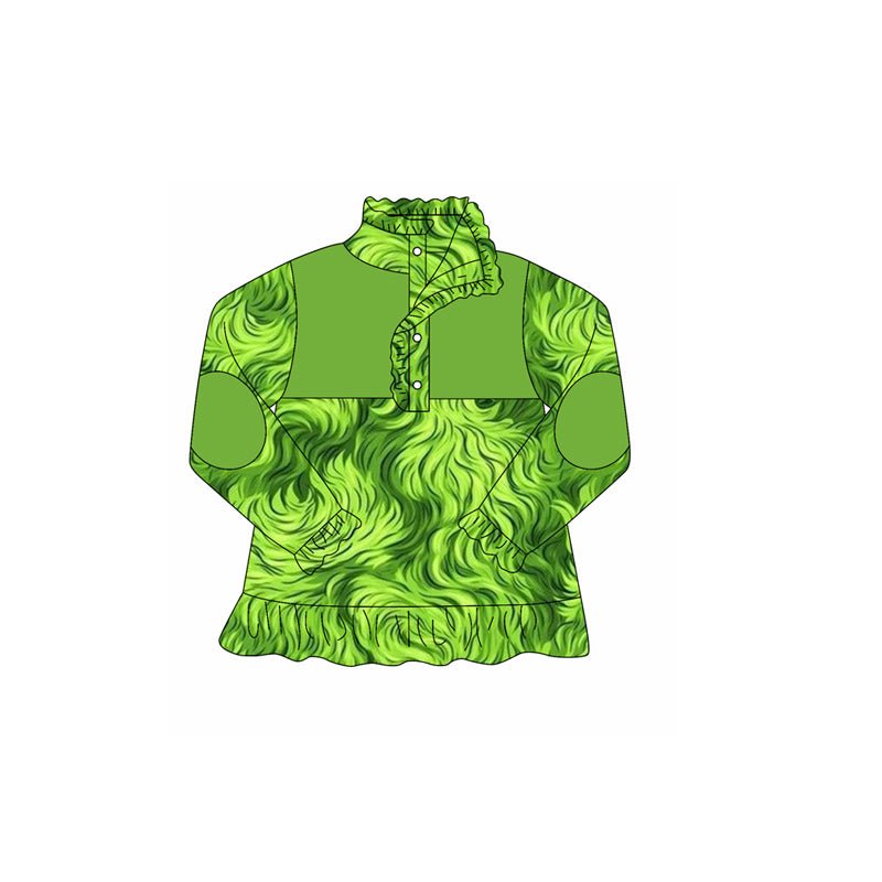 preorder GT1168 Christmas green button long sleeve girls top