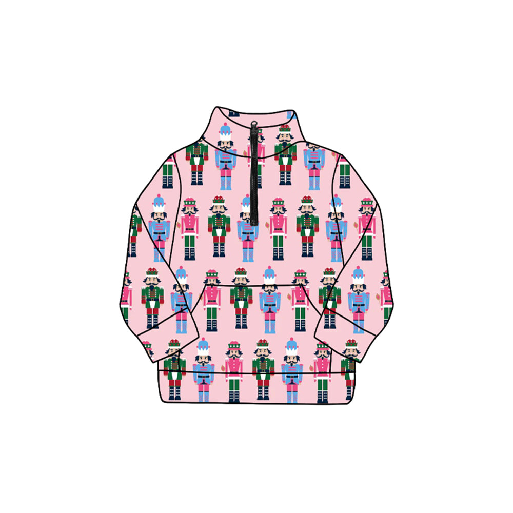 preorder GT1169 Christmas soldier pink zipper pocket long sleeve girls top