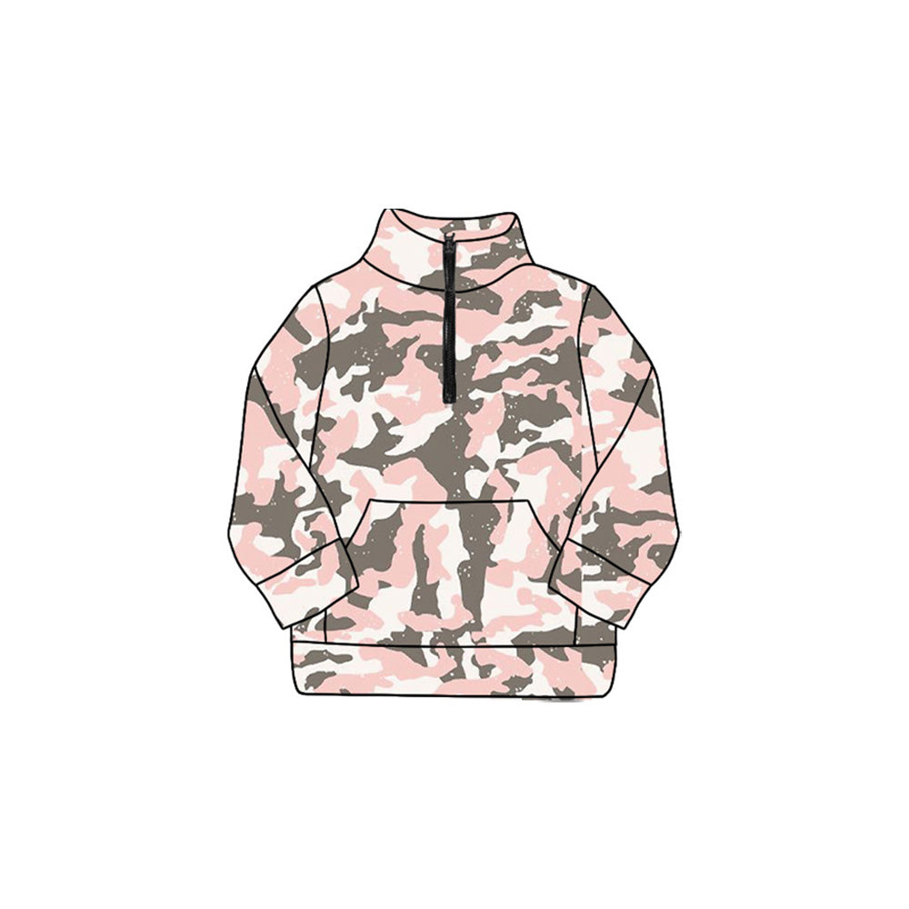 preorder GT1178 yoga hunting camo pink zipper long sleeve girls top