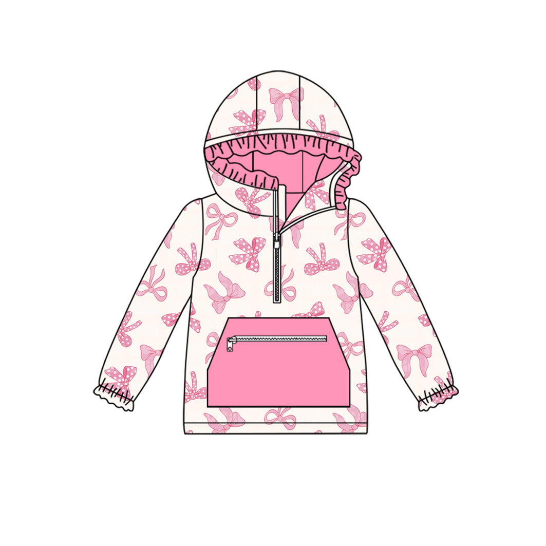 preorder GT1191 pink bows pocket zipper hoodie long sleeve girls top