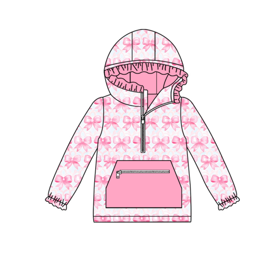 preorder GT1193 pink bows pocket zipper hoodie long sleeve girls top