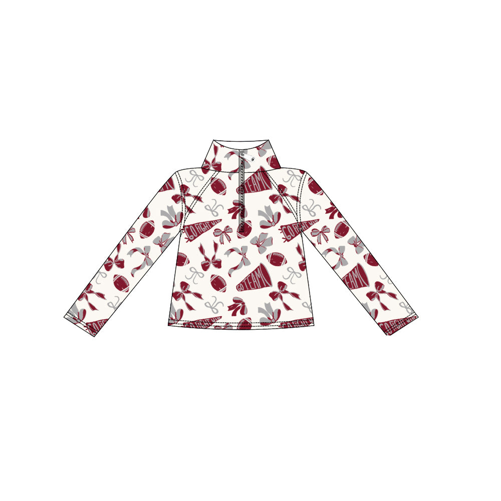 preorder GT1196 yoga football maroon bows zipper long sleeve girls top