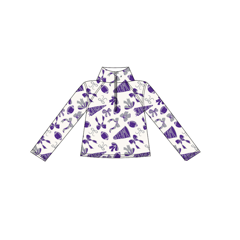 preorder GT1199 yoga football purple bows zipper long sleeve girls top