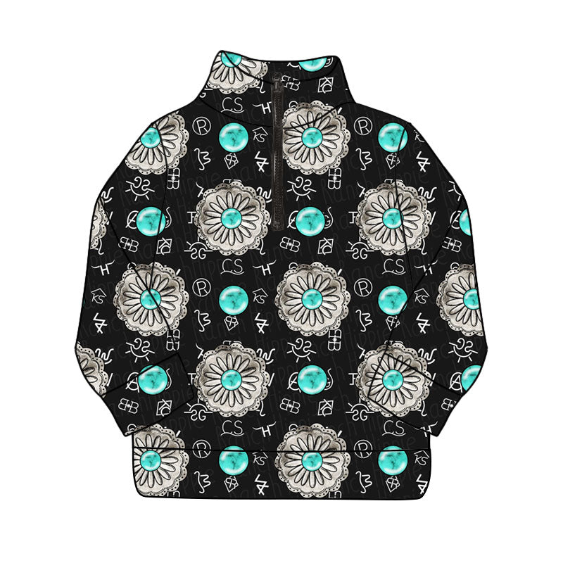preorder GT1206 yoga Western turquoise black zipper long sleeve girls top