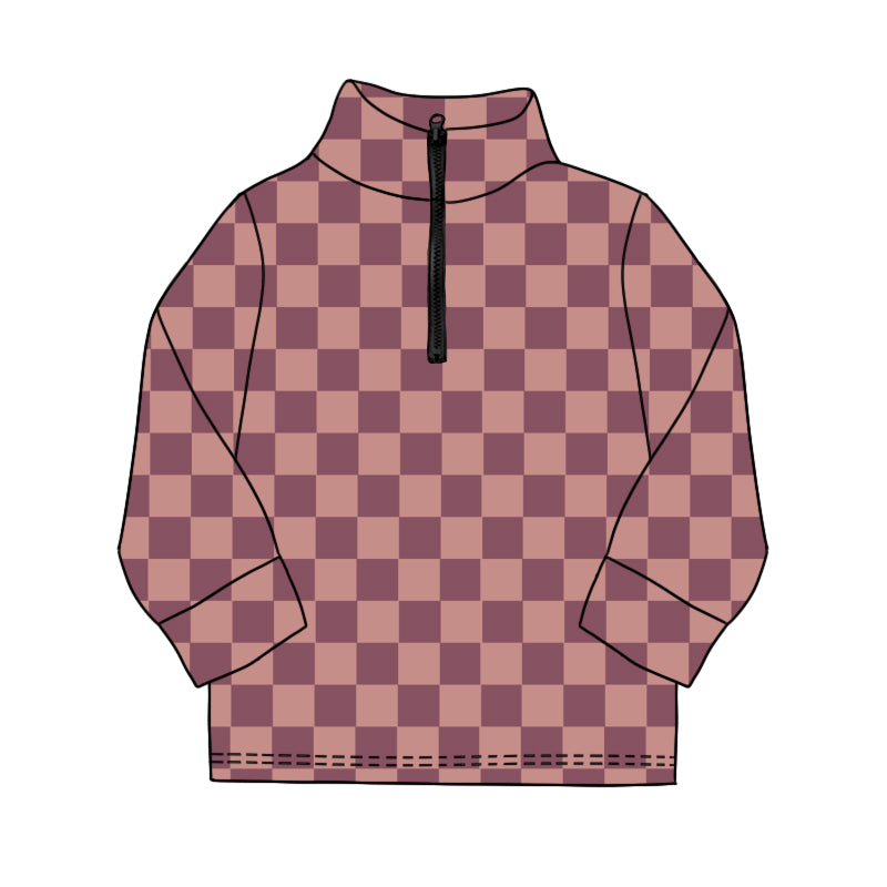 preorder GT1208 yoga pink/purple checkered zipper long sleeve girls top