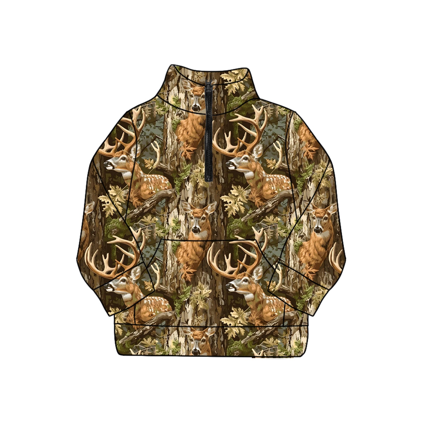 preorder GT1213 hunting deer branch zipper long sleeev adult women top