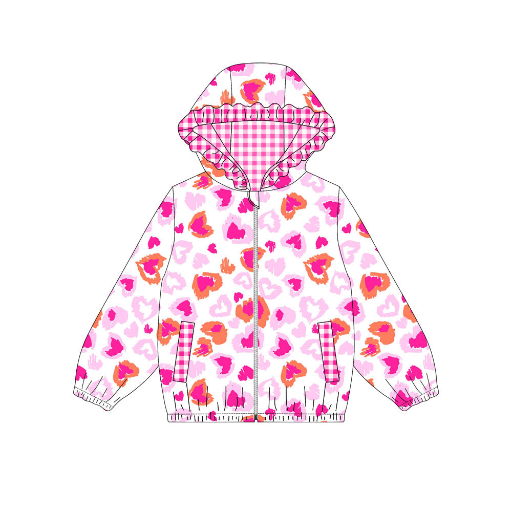 preorder GT1219 Valentine's Day heart leopard pink long sleeve zipper hoodie girls coat
