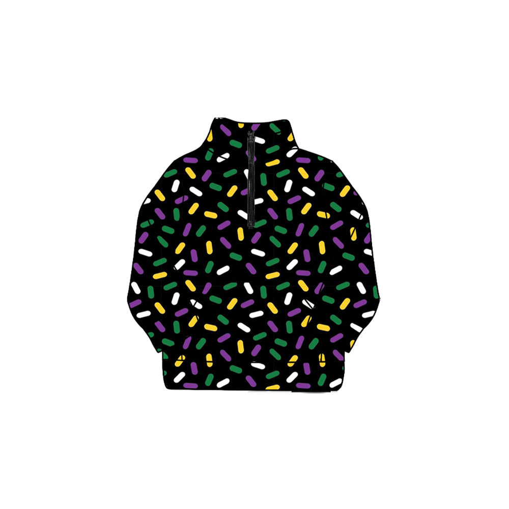 preorder GT1220 Mardi Gras purple/yellow/green sprinkles print zipper long sleeve girls top