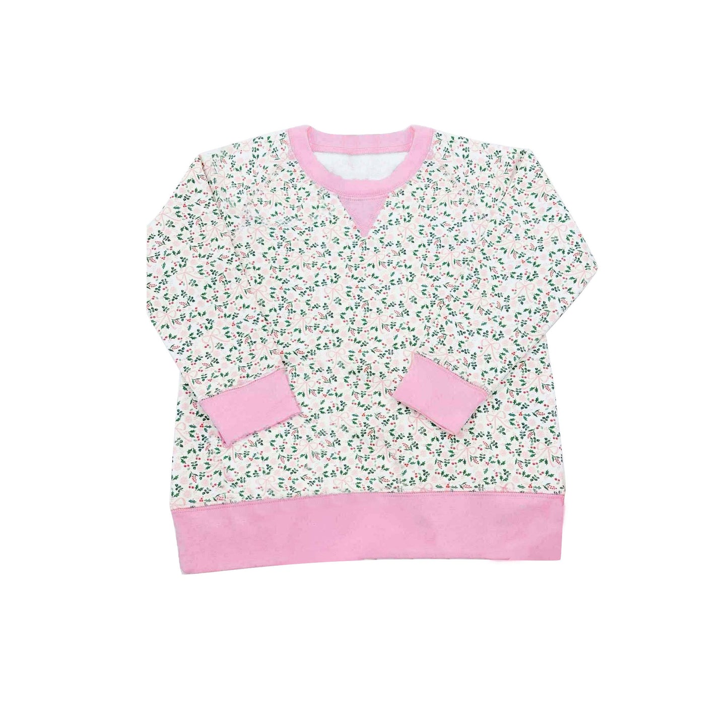 preorder GT1224 Christmas holly berry pink long sleeve girls top