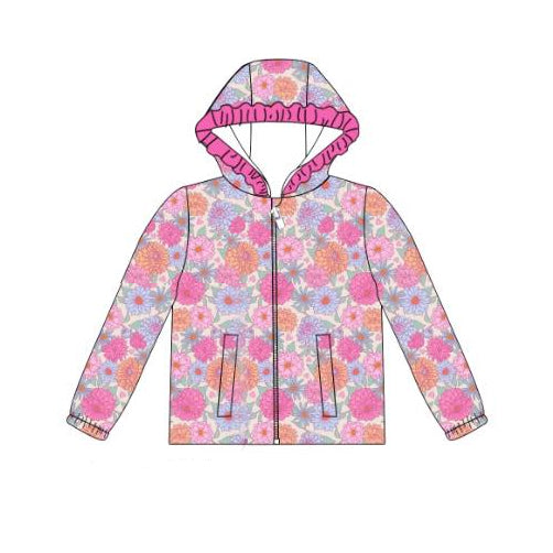 preorder GT1230 cute flowers hot pink hoodie zipper long sleeve girls coat