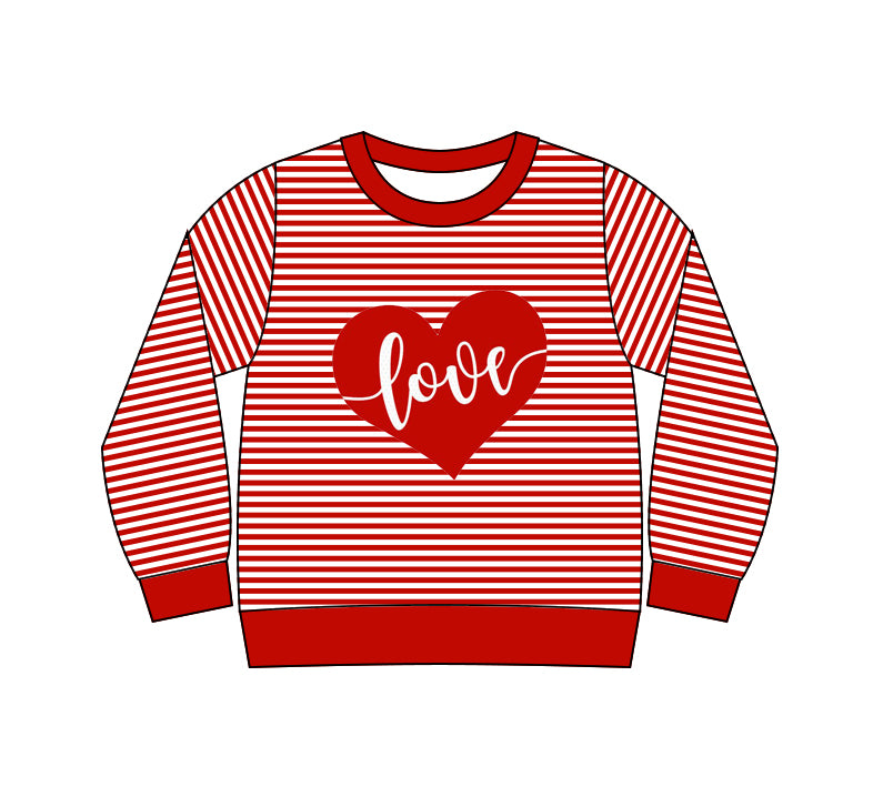preorder GT1234 Valentine's Day love red heart striped long sleeve girls top