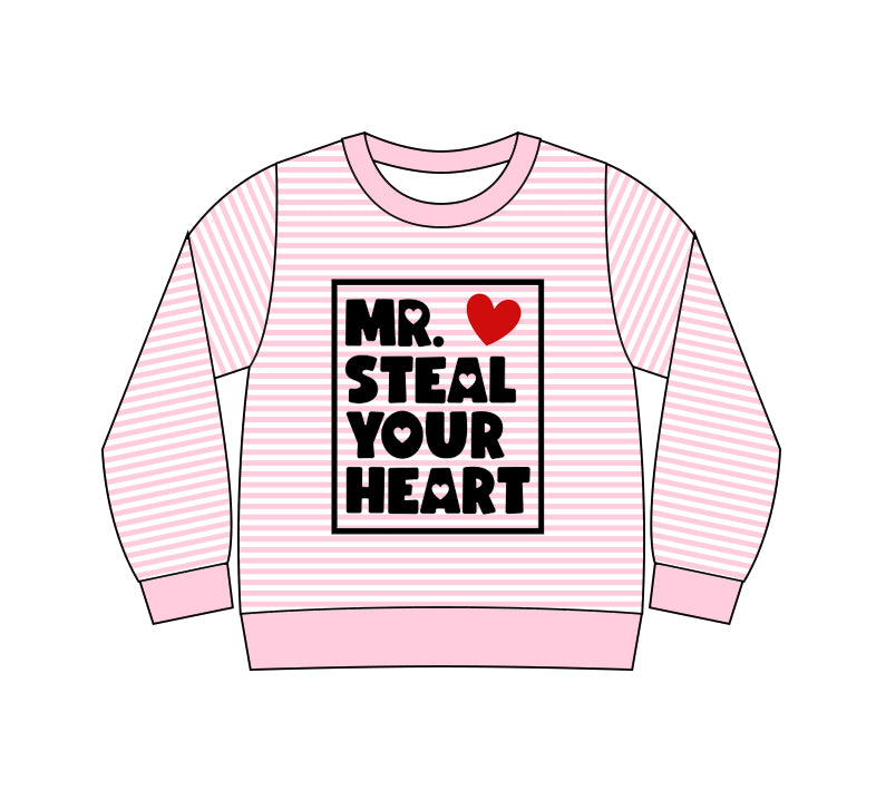 preorder GT1236 Valentine's Day Mr.steal your heart pink striped long sleeve girls top