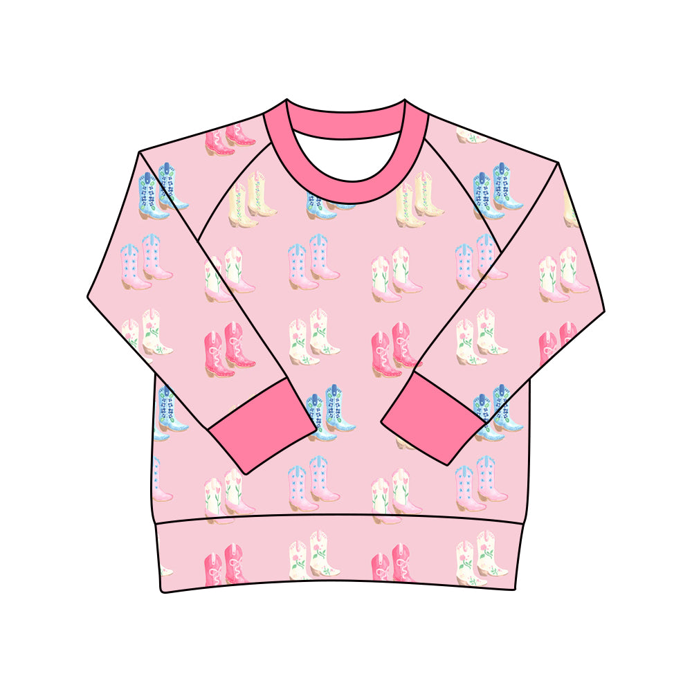 preorder GT1238 Western colorful boots pink long sleeve girls top