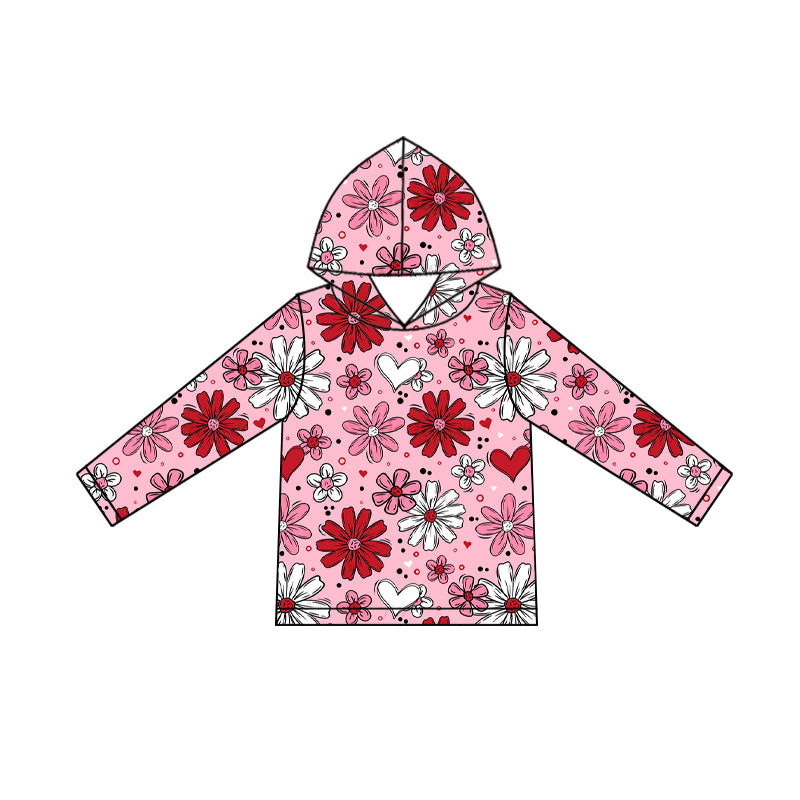 preorder GT1239 Valentine's Day heart red pink flowers hoodie long sleeve girls top