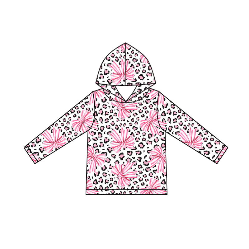 preorder GT1240 pink bows leopard hoodie long sleeve girls top