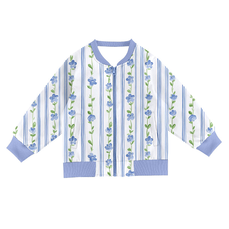 preorder GT1248 blue floral flowers zipper long sleeve girls coat