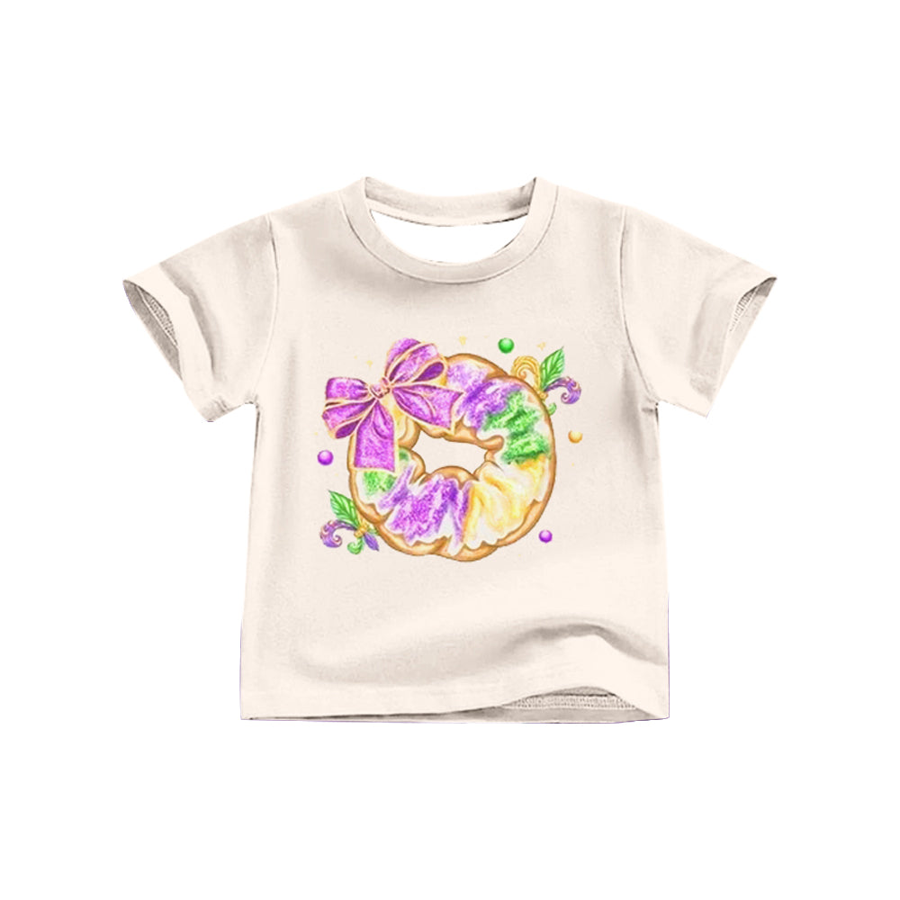 preorder GT1256 Mardi Gras purple bows white short sleeve girls top