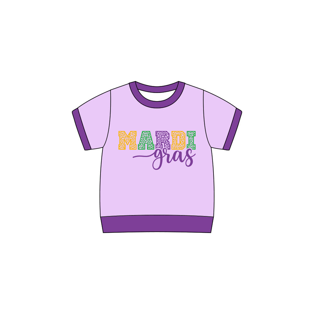 preorder GT1257 Mardi Gras light purple short sleeve girls top